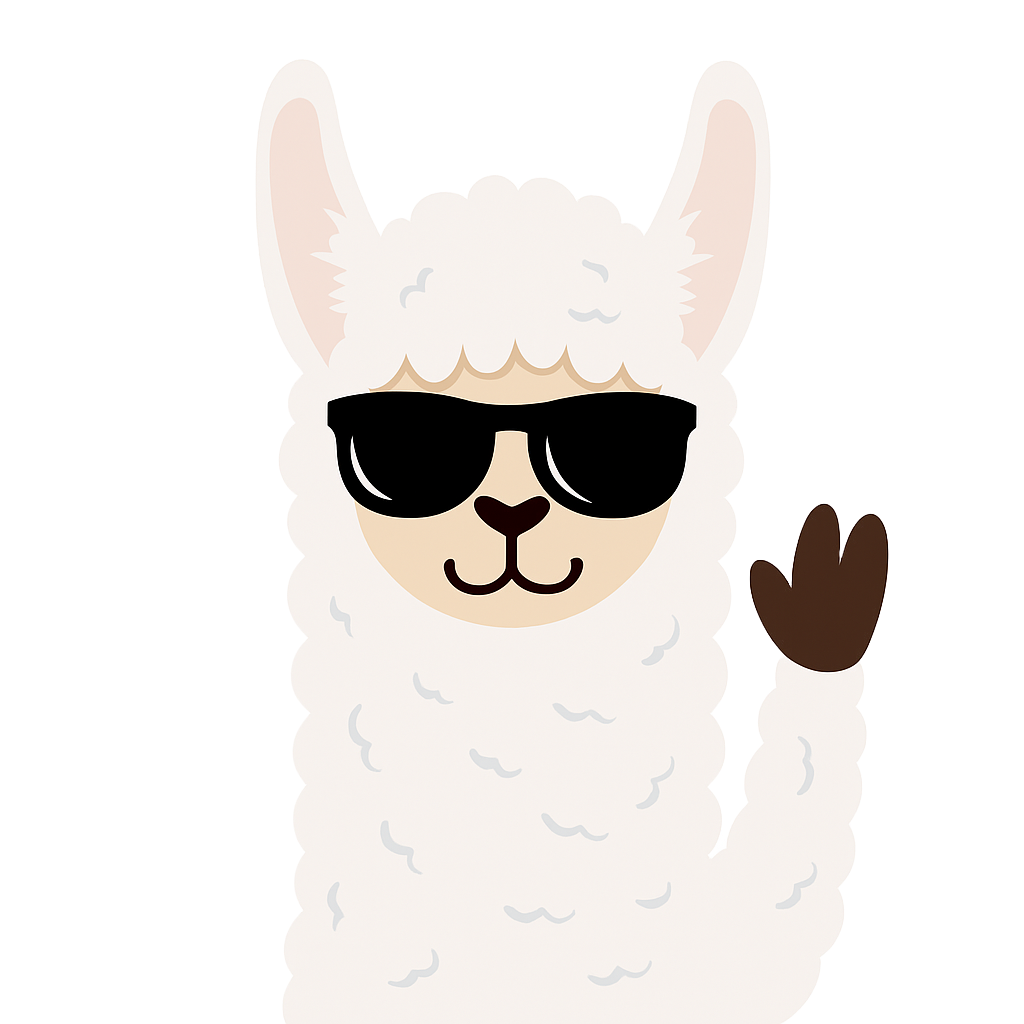 Serin mascot - friendly llama with sunglasses